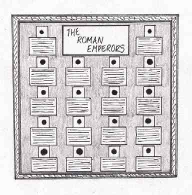 Line drawing showing framed display of Roman Emperors